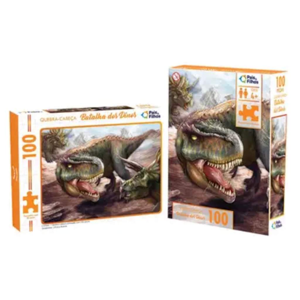 Quebra-Cabeça 100 Peças Batalha dos Dinos Pais e Filhos – 791660-1 Quebra-Cabeça 100 Peças Batalha dos Dinos Pais e Filhos – 791660-1