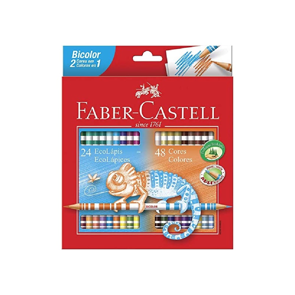 Lápis de Cor EcoLápis Redondo 48 Cores 24 Lápis Bicolor Faber-Castell Lápis de Cor EcoLápis Redondo 48 Cores 24 Lápis Bicolor Faber-Castell