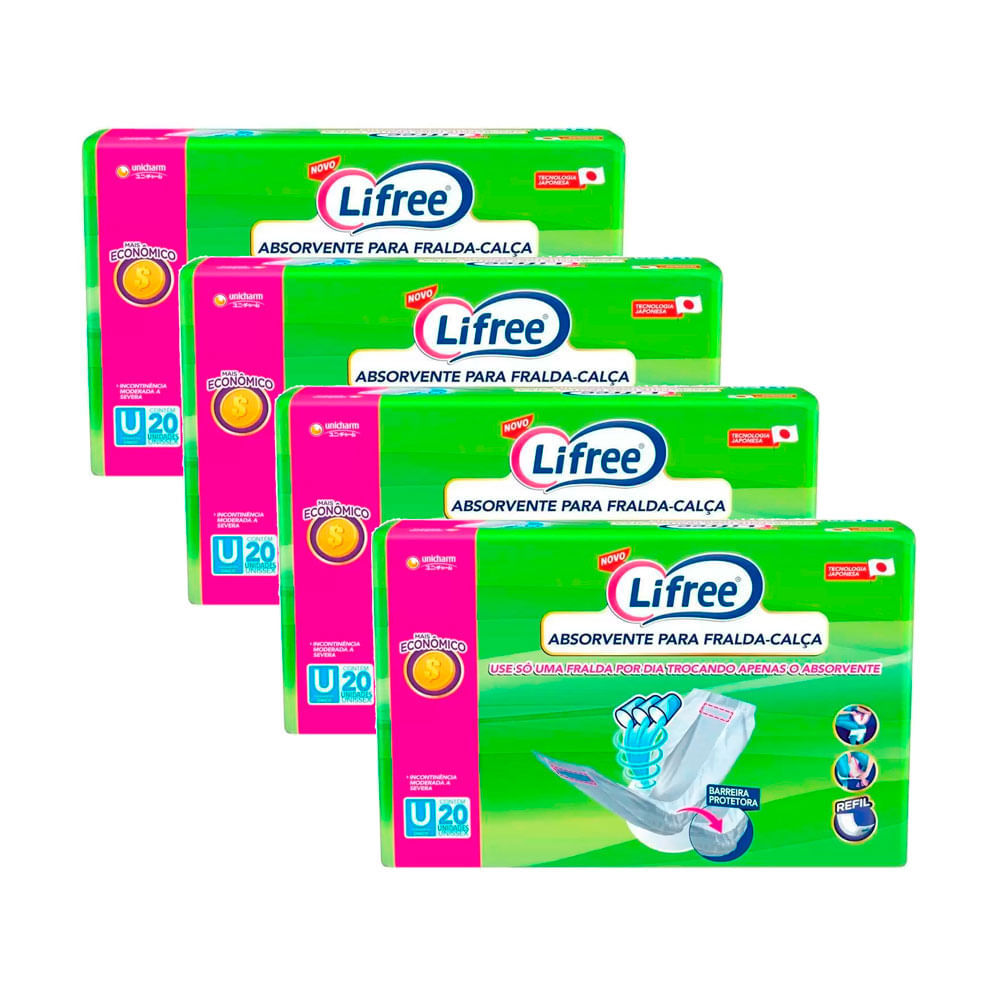 Kit 4 Absorvente Geriátrico Lifree para Fralda Calça Refil com 20 Unidades Kit 4 Absorvente Geriátrico Lifree para Fralda Calça Refil com 20 Unidades