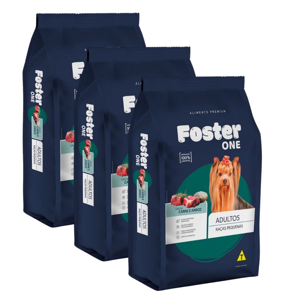 Kit 3 Ração para Cães Foster One Raças Pequenas sabor Carne e Arroz 1kg Kit 3 Ração para Cães Foster One Raças Pequenas sabor Carne e Arroz 1kg