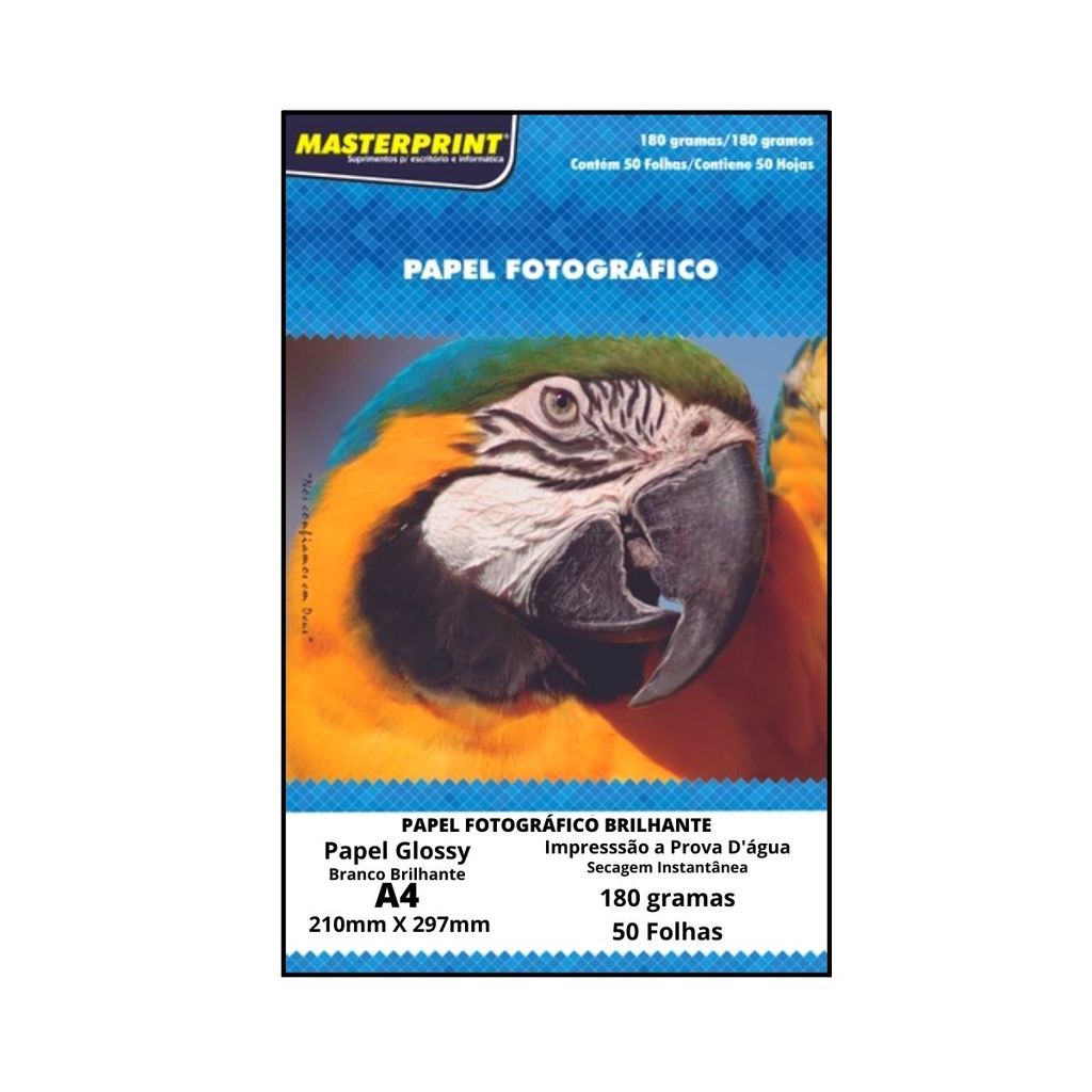 Papel Fotográfico 180G Glossy (Brilhante) 50Fls A4 Sem Adesivo – MASTERPRINT Papel Fotográfico 180G Glossy (Brilhante) 50Fls A4 Sem Adesivo – MASTERPRINT
