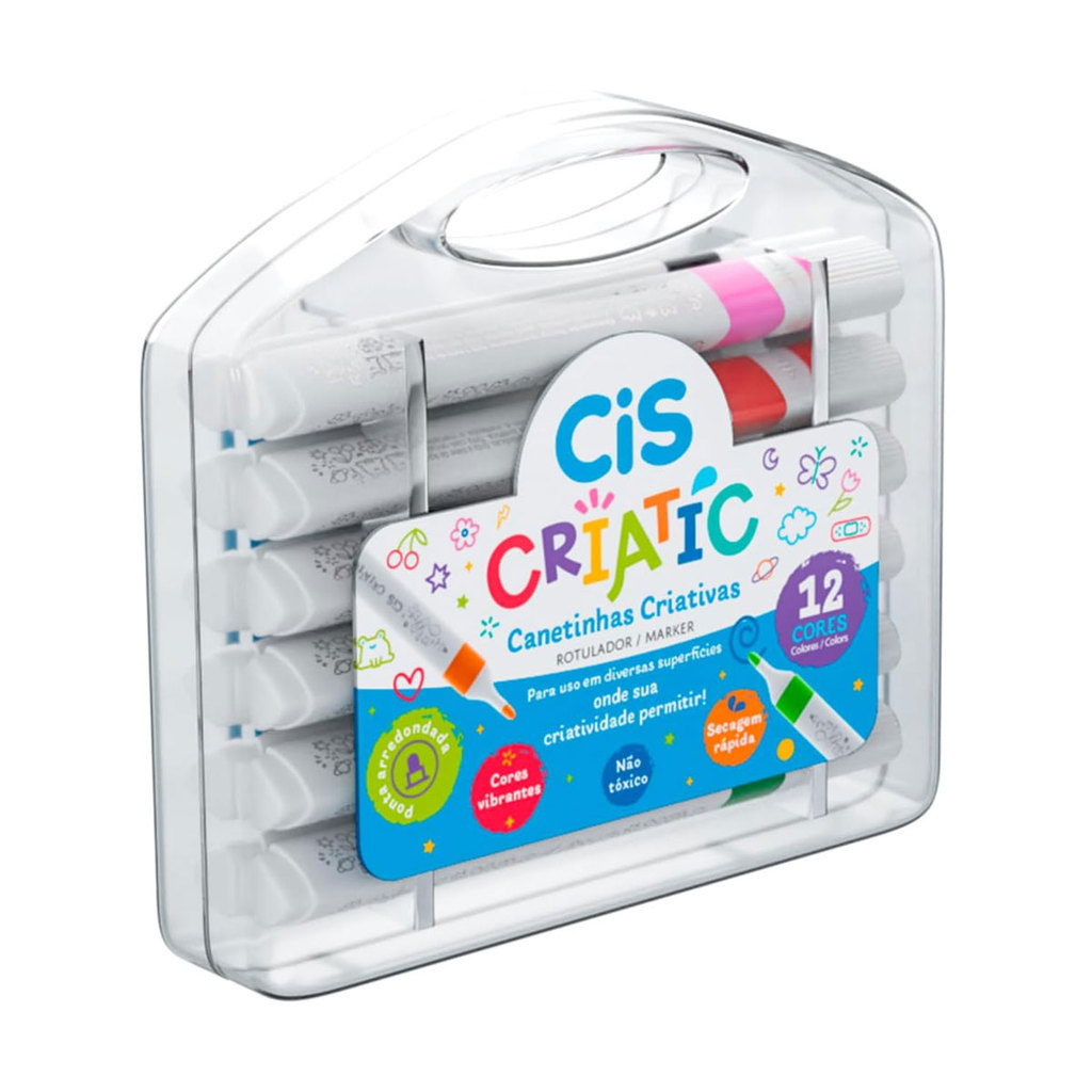 Caneta marcador Criatic 12 cores Cis Caneta marcador Criatic 12 cores Cis