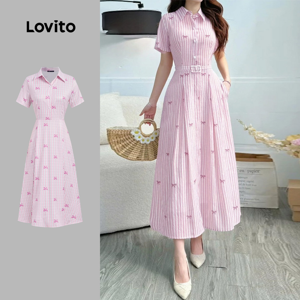 Lovito Vestido Casual de Botão para Primavera/verão Vestido Rosa para mulher L157ED1119 Lovito Vestido Casual de Botão para Primavera/verão Vestido Rosa para mulher L157ED1119