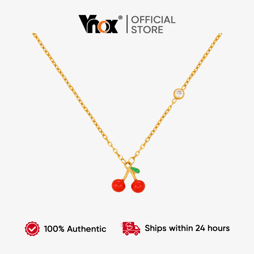 Vnox 18K Gold Plated Red Fruit Cherry Charms Necklace for Women Girl,Stainless Steel Non-fade Chain Link Vnox 18K Gold Plated Red Fruit Cherry Charms Necklace for Women Girl,Stainless Steel Non-fade Chain Link