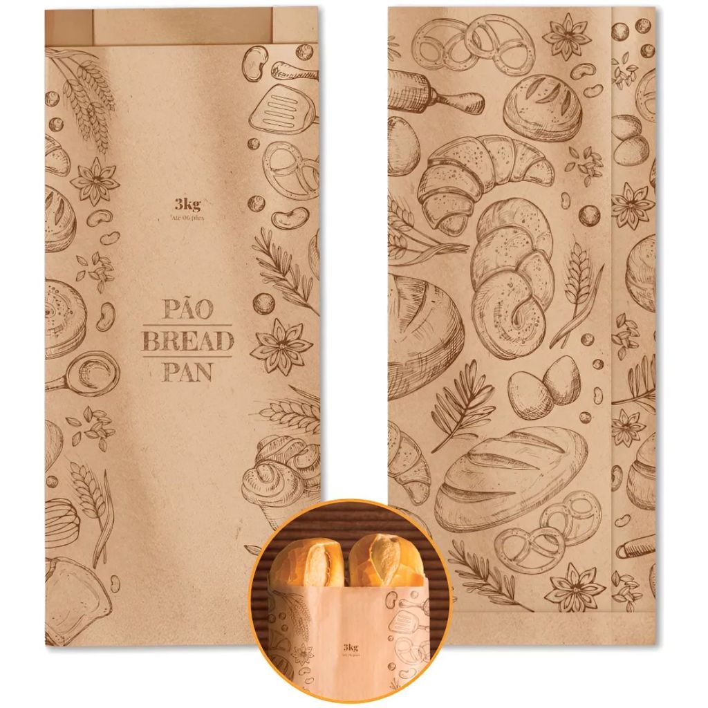 Saco Kraft Padaria 3kg Embalagem Papel 500un 16,5x37cm Saco Kraft Padaria 3kg Embalagem Papel 500un 16,5x37cm