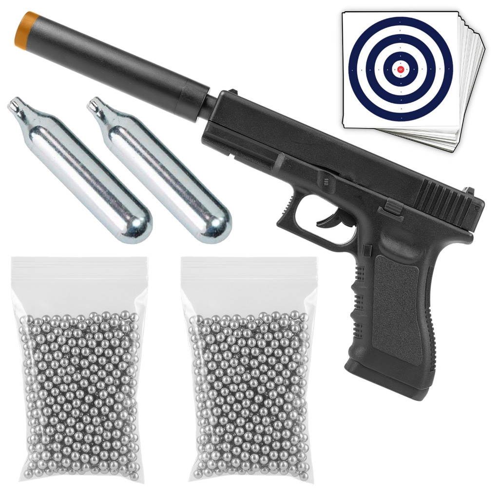 Pistola Pressão CO2 4,5mm G17 Magnum Cano Longo Kit com Co2 Pistola Pressão CO2 4,5mm G17 Magnum Cano Longo Kit com Co2