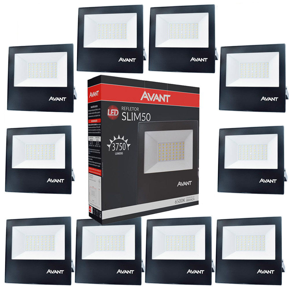 10 Refletor Led Slim50 Luz Branco Frio 6500k Bivolt 50w Prova de Água Avant 10 Refletor Led Slim50 Luz Branco Frio 6500k Bivolt 50w Prova de Água Avant