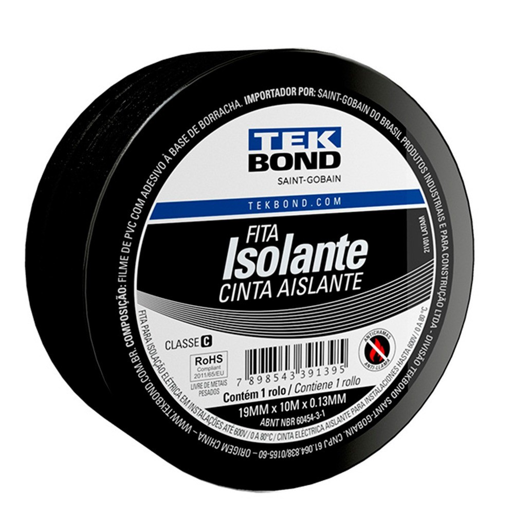 Fita isolante 19 mm x 10 metros – Tekbond Fita isolante 19 mm x 10 metros – Tekbond