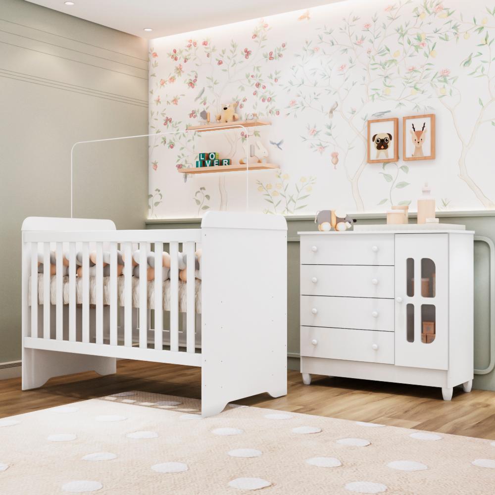 Quarto Bebê Completo Berço Americano 3Em1 Cômoda 4 Gavetas 1 Porta Gabrielle 100% MDF Quarto Bebê Completo Berço Americano 3Em1 Cômoda 4 Gavetas 1 Porta Gabrielle 100% MDF