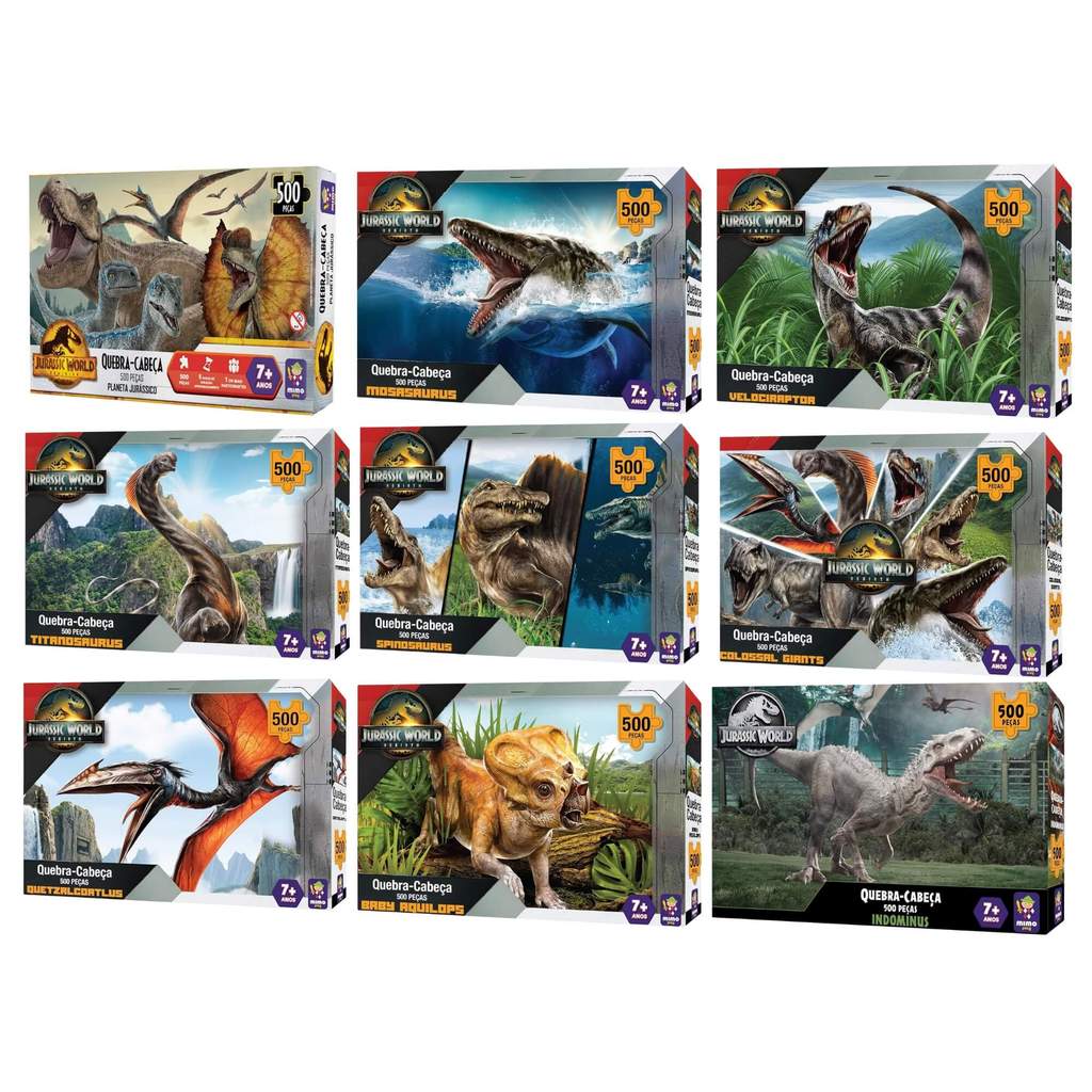 Quebra-Cabeça 500 Peças Jurassic World Mimo Toys – Modelos Variados de Dinossauros Quebra-Cabeça 500 Peças Jurassic World Mimo Toys – Modelos Variados de Dinossauros