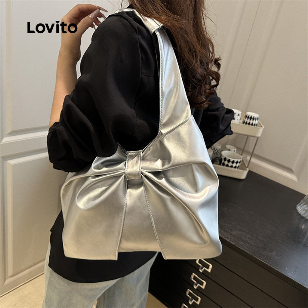 Lovito Bolsa Tote Casual de Ombro com Laço para Mulheres LFA101092 Lovito Bolsa Tote Casual de Ombro com Laço para Mulheres LFA101092