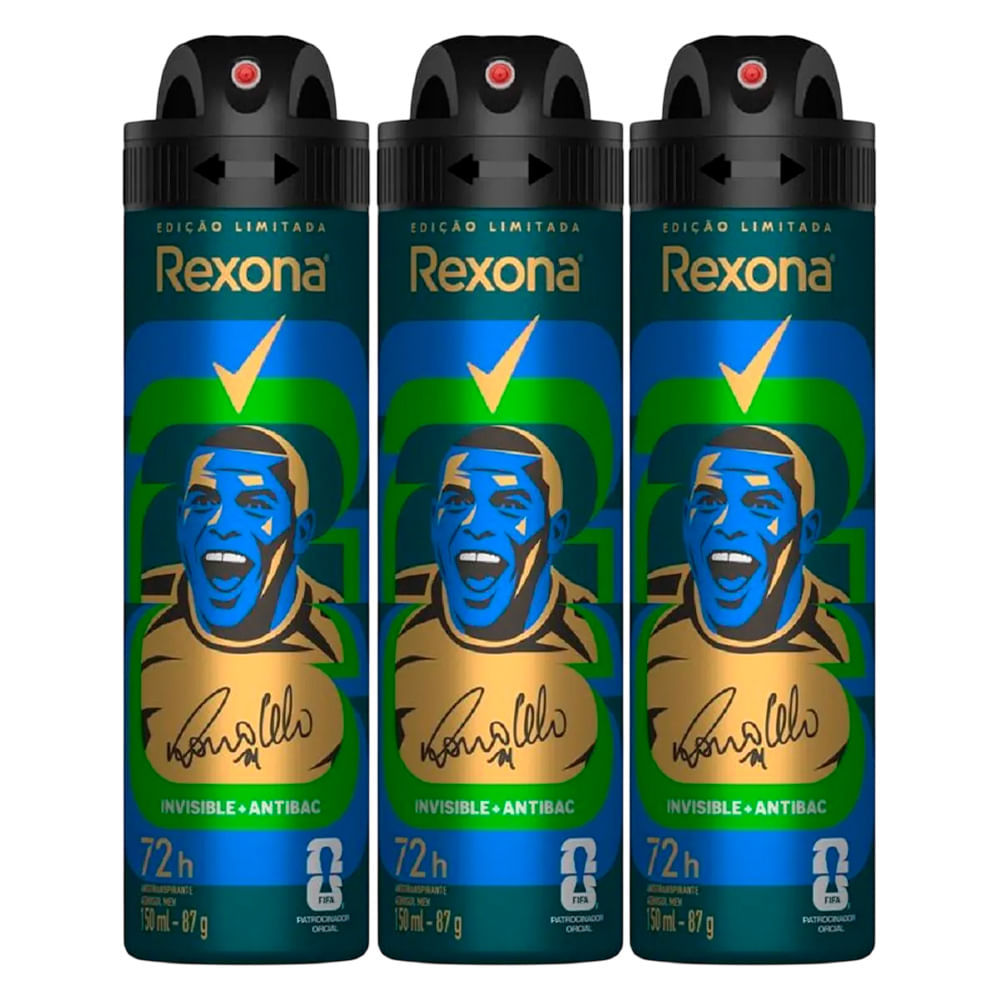 Kit Desodorante Aerosol Rexona Antibacterial+Invisible Men 150ml – 3 Unidades Kit Desodorante Aerosol Rexona Antibacterial+Invisible Men 150ml – 3 Unidades