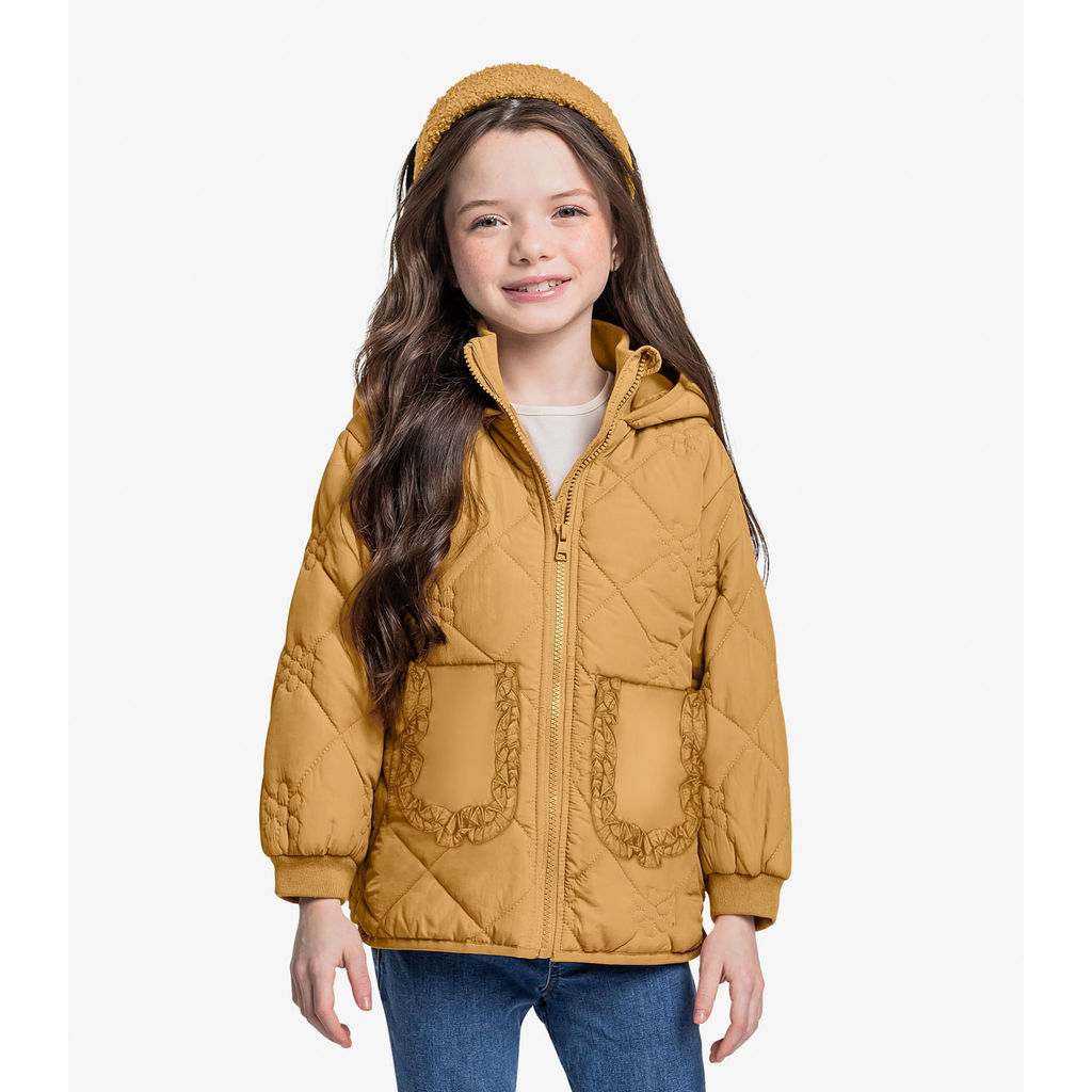 Jaqueta Puffer com Capuz Trick Nick Amarelo Jaqueta Puffer com Capuz Trick Nick Amarelo