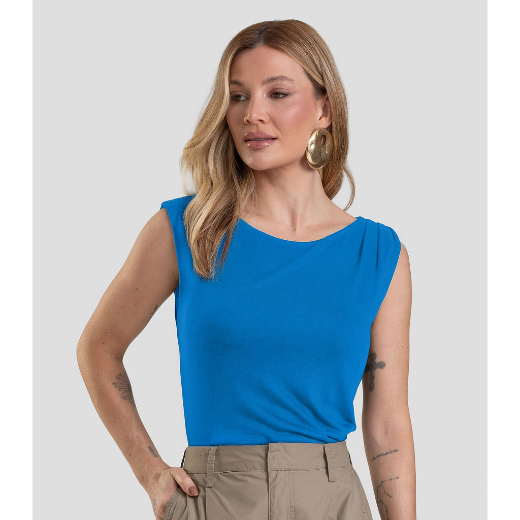 Regata Feminina em Visco Tricot Dianna Azul Regata Feminina em Visco Tricot Dianna Azul
