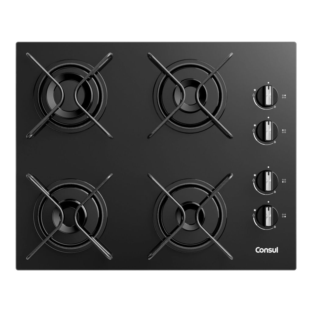 Cooktop 4 Bocas a Gás Consul com Grades Estáveis  e Mesa de Vidro – CD060BE