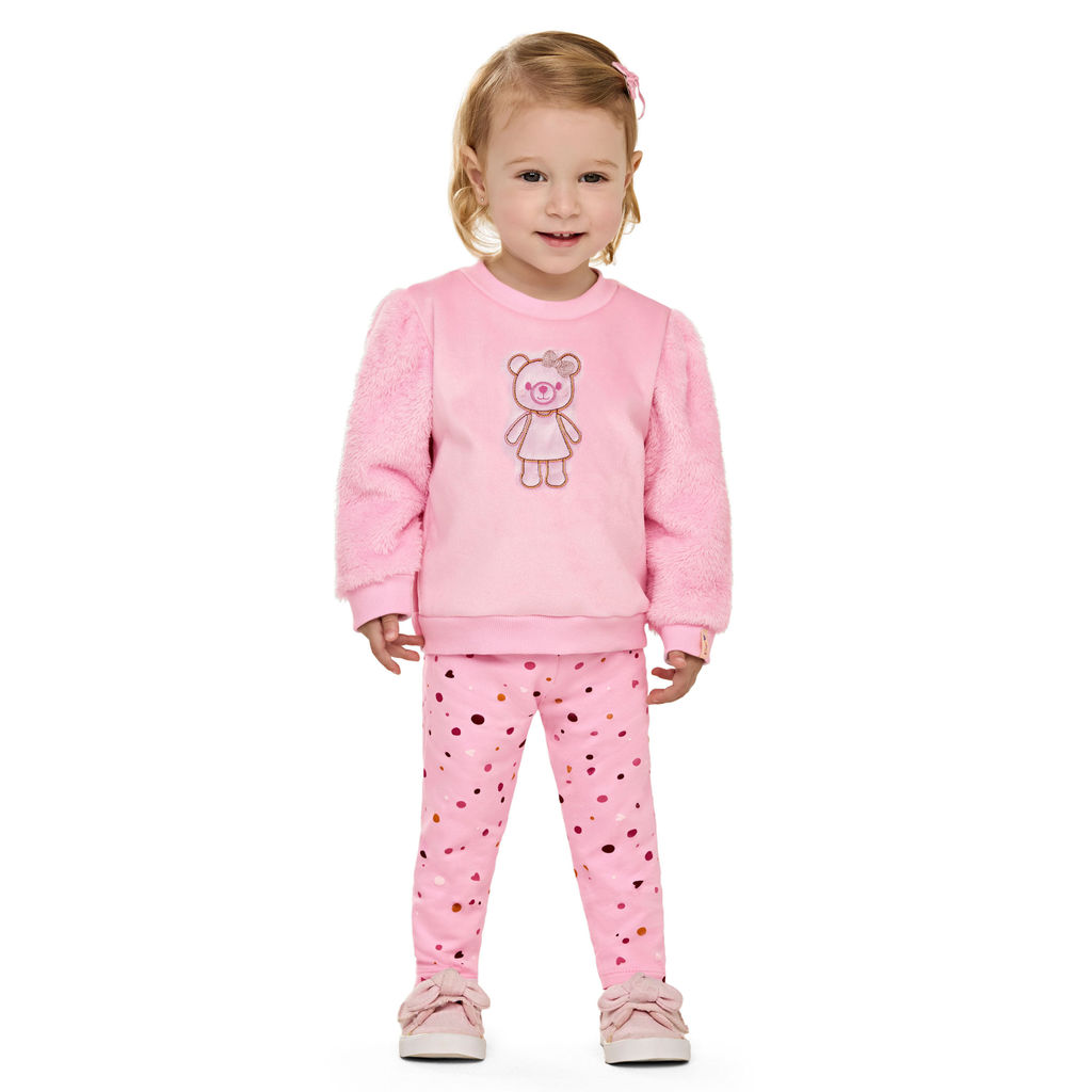 Conjunto Bebê Menina Peluciado Ursinha Elian Rosa Conjunto Bebê Menina Peluciado Ursinha Elian Rosa