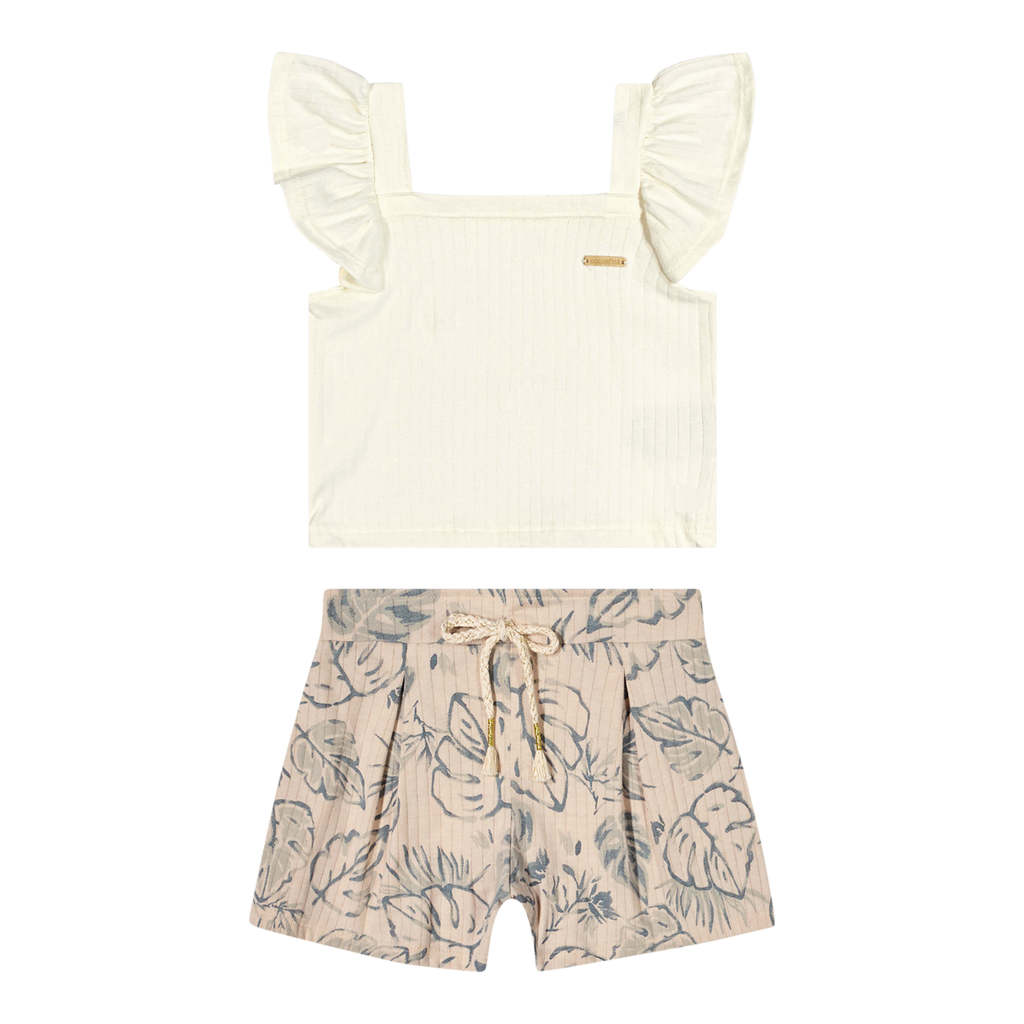 Conjunto Infantil Menina Canelado Folhas Colorittá Bege Conjunto Infantil Menina Canelado Folhas Colorittá Bege