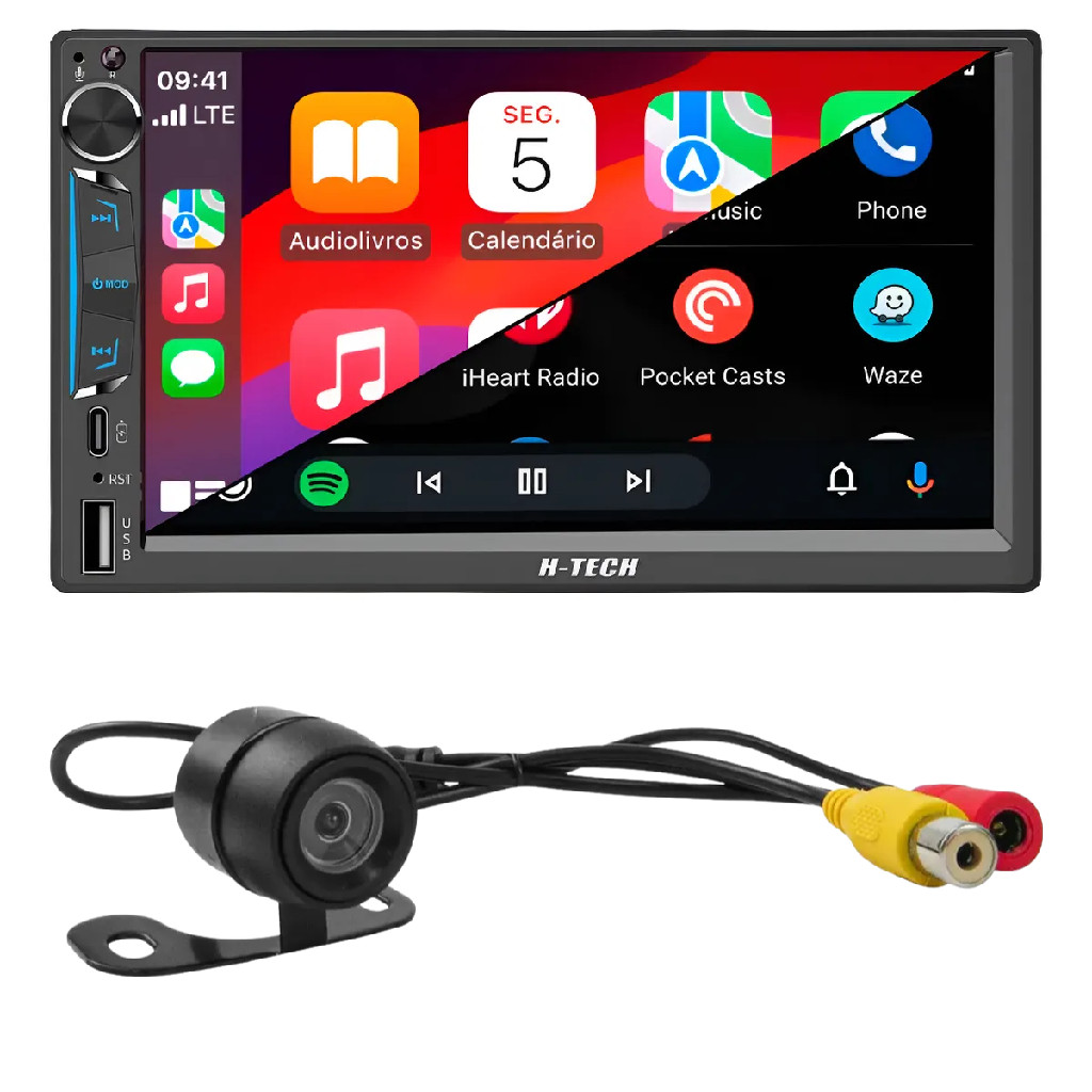 Multimídia 2 Din 7 Pol Carplay + Câmera De Ré 120° H-tech Multimídia 2 Din 7 Pol Carplay + Câmera De Ré 120° H-tech