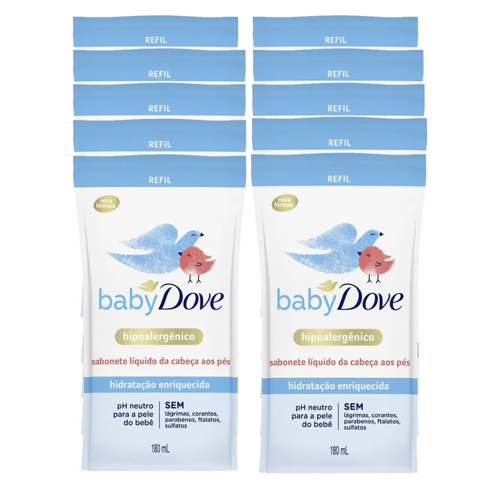 Kit 10 Sabonetes Líquido Baby Dove Hidratação Enriquecida Refil 180ml Kit 10 Sabonetes Líquido Baby Dove Hidratação Enriquecida Refil 180ml