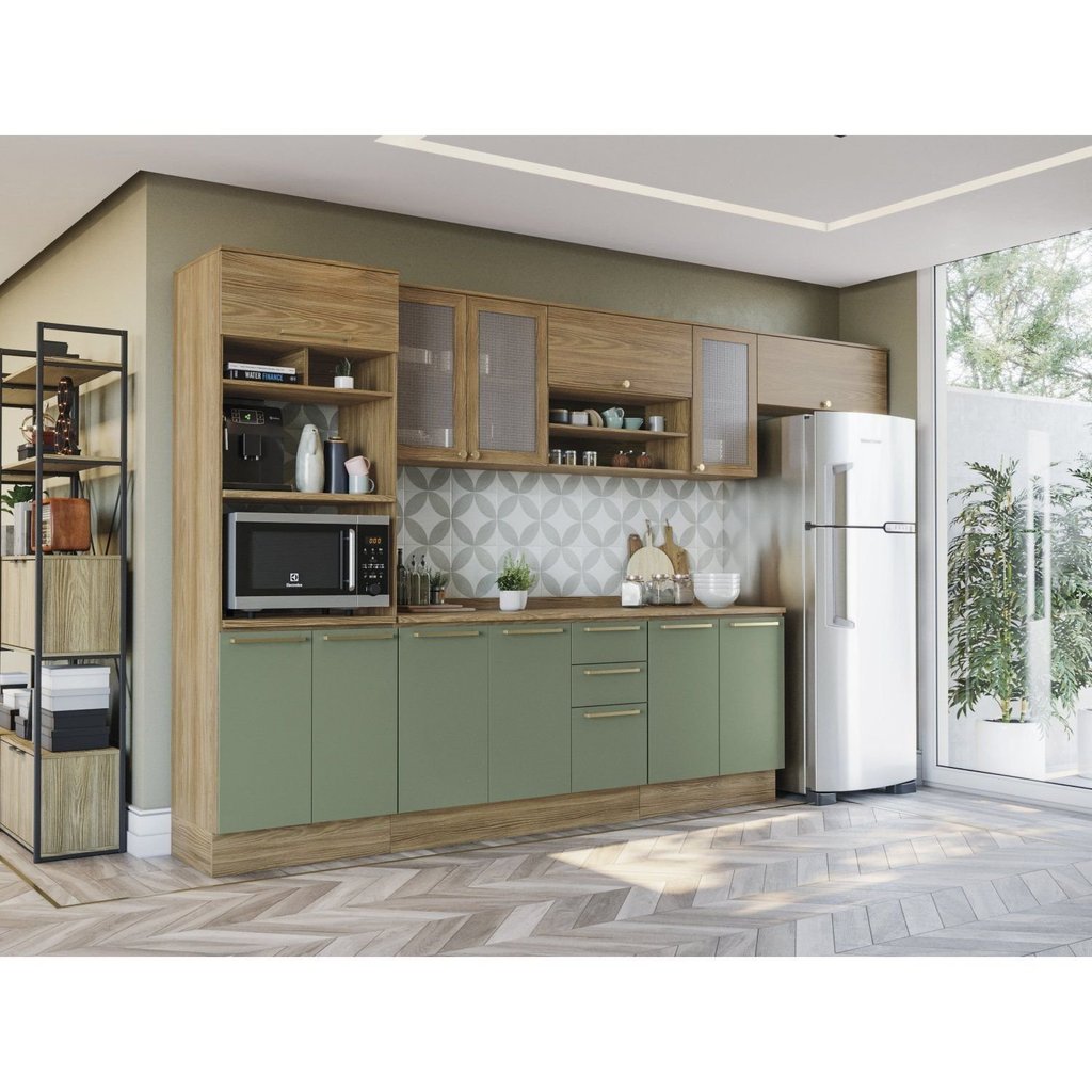 Cozinha Completa 6 Peças com Torre Quente e Porta Telada Botanic Nogueira/Verde Oliva Cozinha Completa 6 Peças com Torre Quente e Porta Telada Botanic Nogueira/Verde Oliva