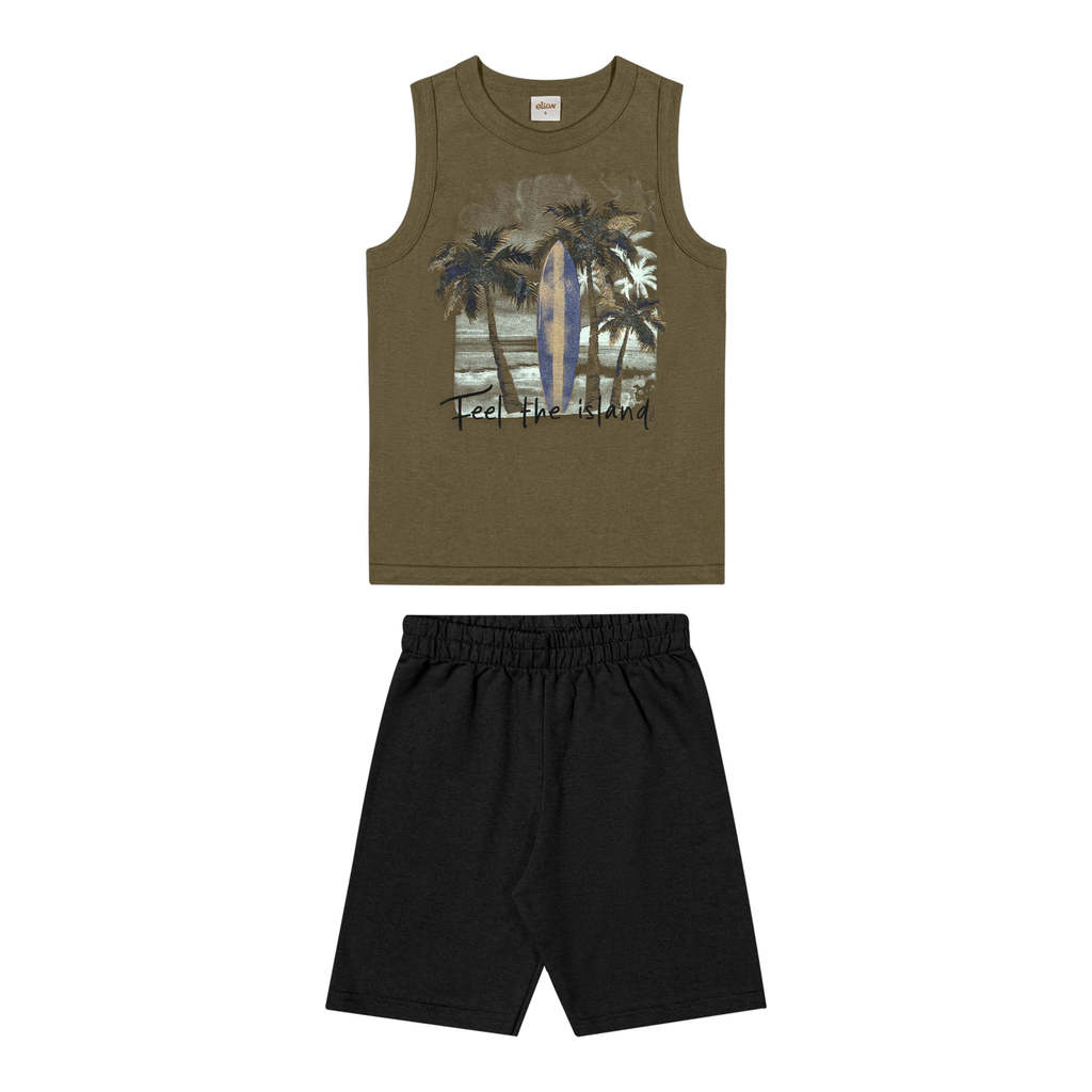 Conjunto Infantil Menino Estampa Verão Elian Verde Musgo Conjunto Infantil Menino Estampa Verão Elian Verde Musgo