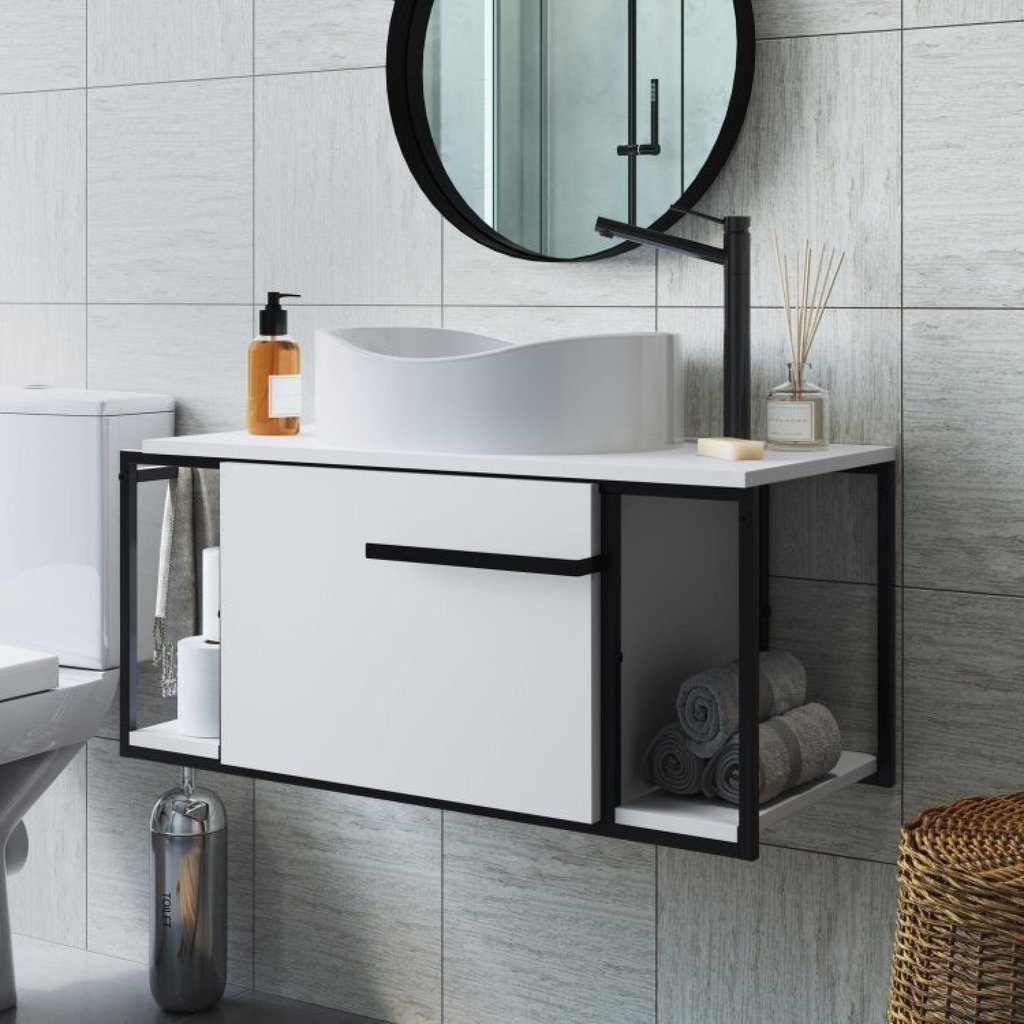 Gabinete Suspenso Para Banheiro 80cm P1019 Branco Com Cuba Berlin Branca Gabinete Suspenso Para Banheiro 80cm P1019 Branco Com Cuba Berlin Branca