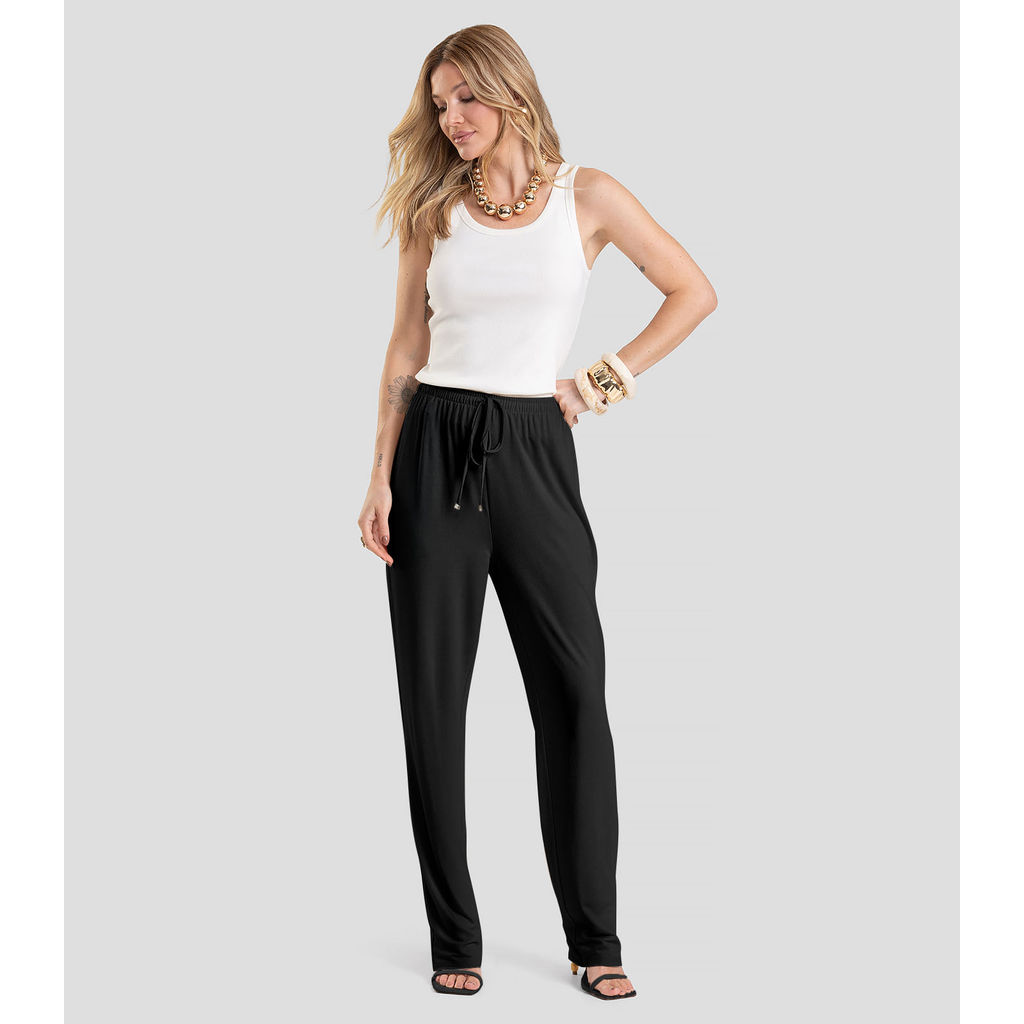 Calça Feminina em Visco Maquinetada Dianna Preto Calça Feminina em Visco Maquinetada Dianna Preto