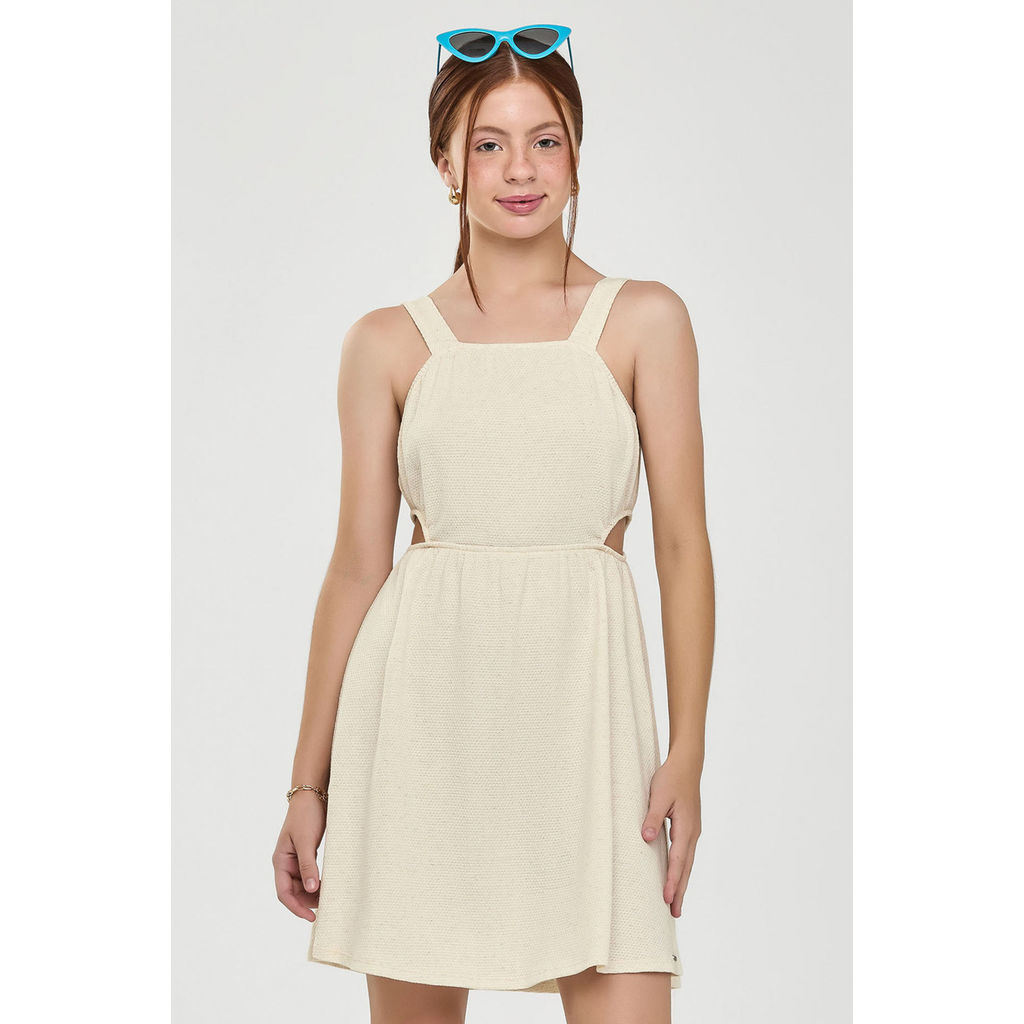 Vestido Juvenil Menina Malha Linho Beats Bege Vestido Juvenil Menina Malha Linho Beats Bege