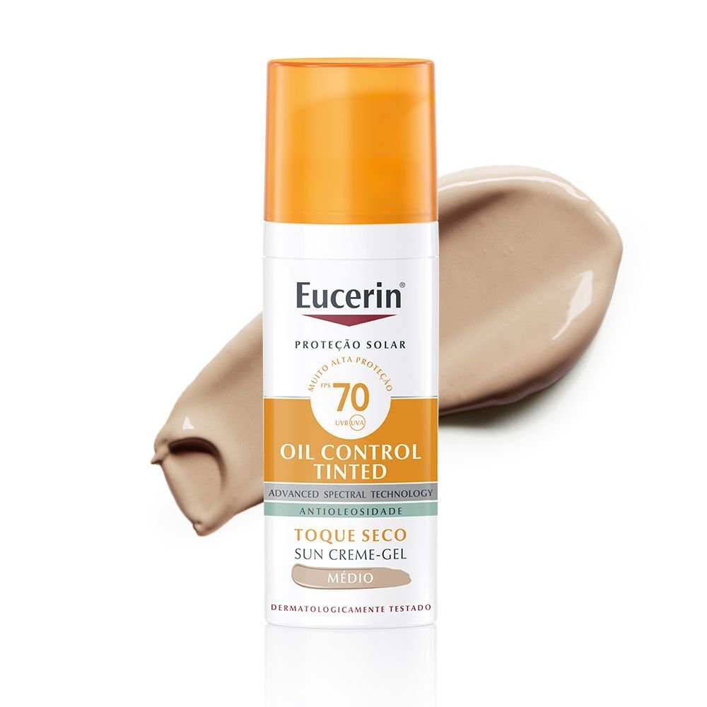 Protetor Solar Facial Eucerin Sun Oil Control Tinted Gel Creme Antioleosidade FPS 70 Cor Média 50g Protetor Solar Facial Eucerin Sun Oil Control Tinted Gel Creme Antioleosidade FPS 70 Cor Média 50g
