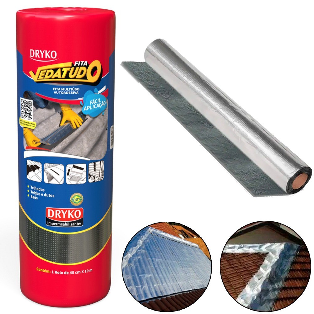 Fita manta asfáltica auto adesiva aluminizada multiuso 45 cm x 10 m – Vedatudo Fita manta asfáltica auto adesiva aluminizada multiuso 45 cm x 10 m – Vedatudo