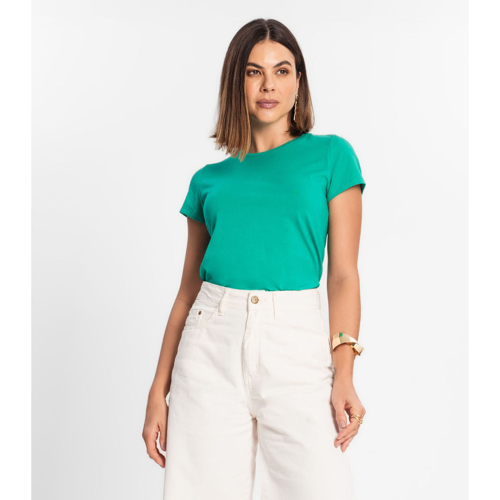 Blusa Feminina Cotton Leve Básica Rovitex Verde Blusa Feminina Cotton Leve Básica Rovitex Verde