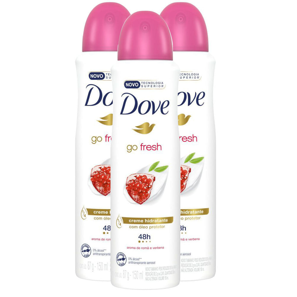 Kit 3 Desodorante Antitranspirante Aerosol Dove Go Fresh Romã e Verbena 150ml Kit 3 Desodorante Antitranspirante Aerosol Dove Go Fresh Romã e Verbena 150ml