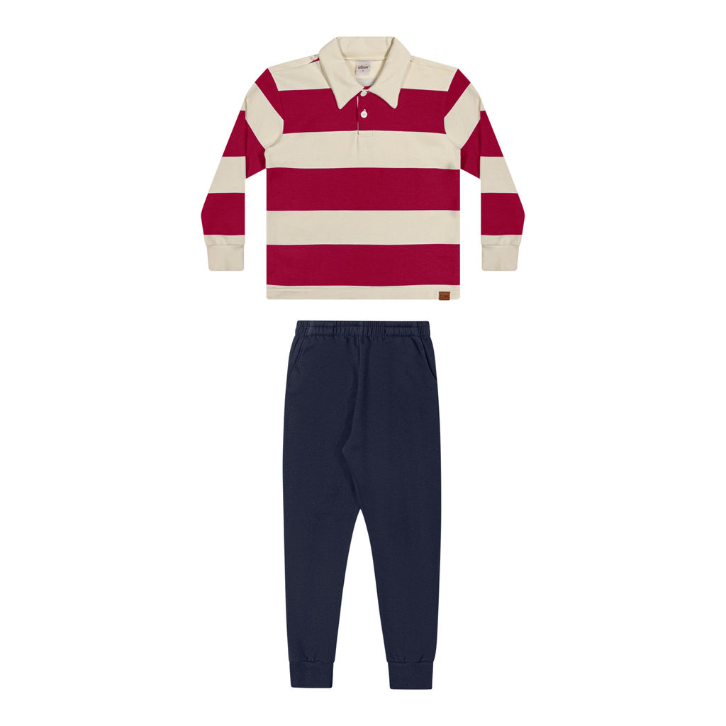 Conjunto Longo Infantil Menino Listrado Elian Vermelho Conjunto Longo Infantil Menino Listrado Elian Vermelho