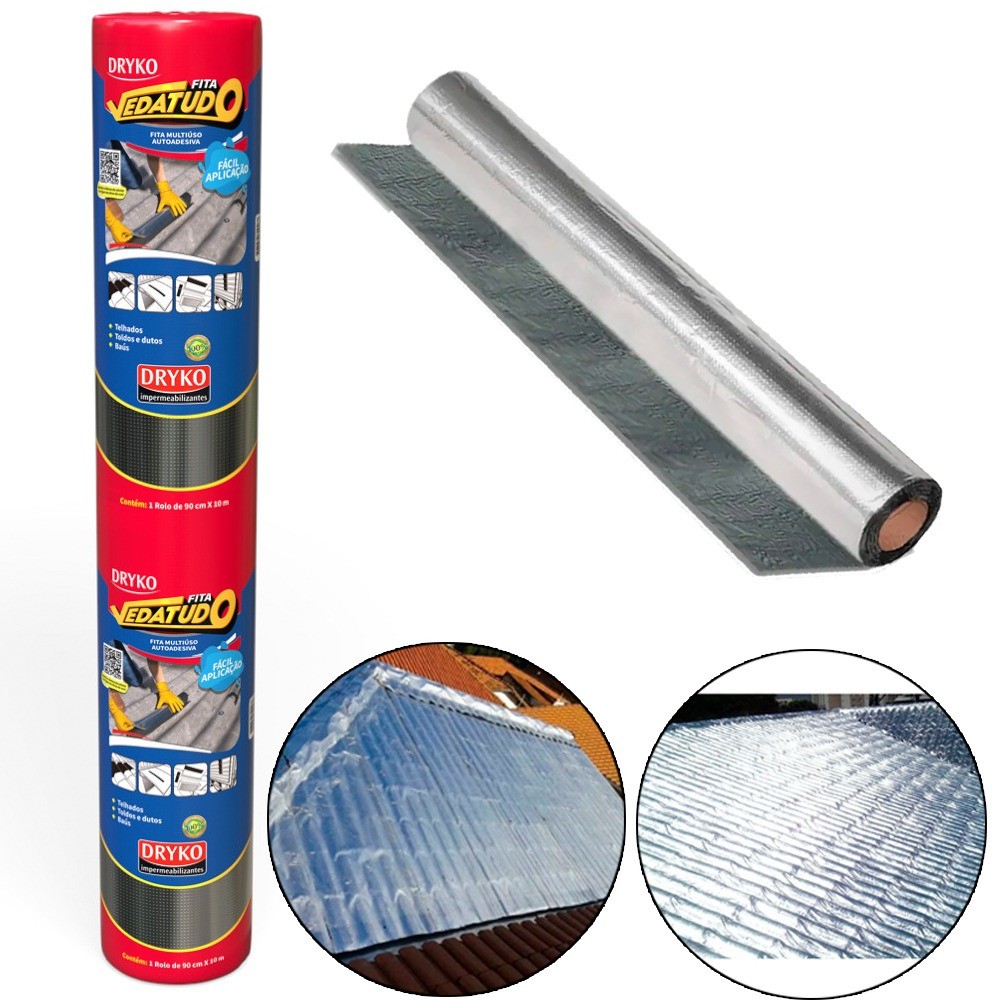 Fita manta asfáltica auto adesiva aluminizada multiuso 90 cm x 10 m – Vedatudo Fita manta asfáltica auto adesiva aluminizada multiuso 90 cm x 10 m – Vedatudo
