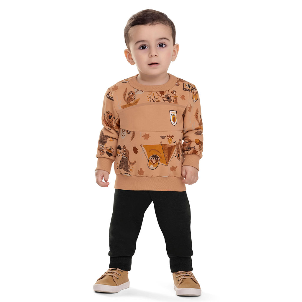 Conjunto Bebê Menino Moletom Esquilos Elian Marrom Conjunto Bebê Menino Moletom Esquilos Elian Marrom