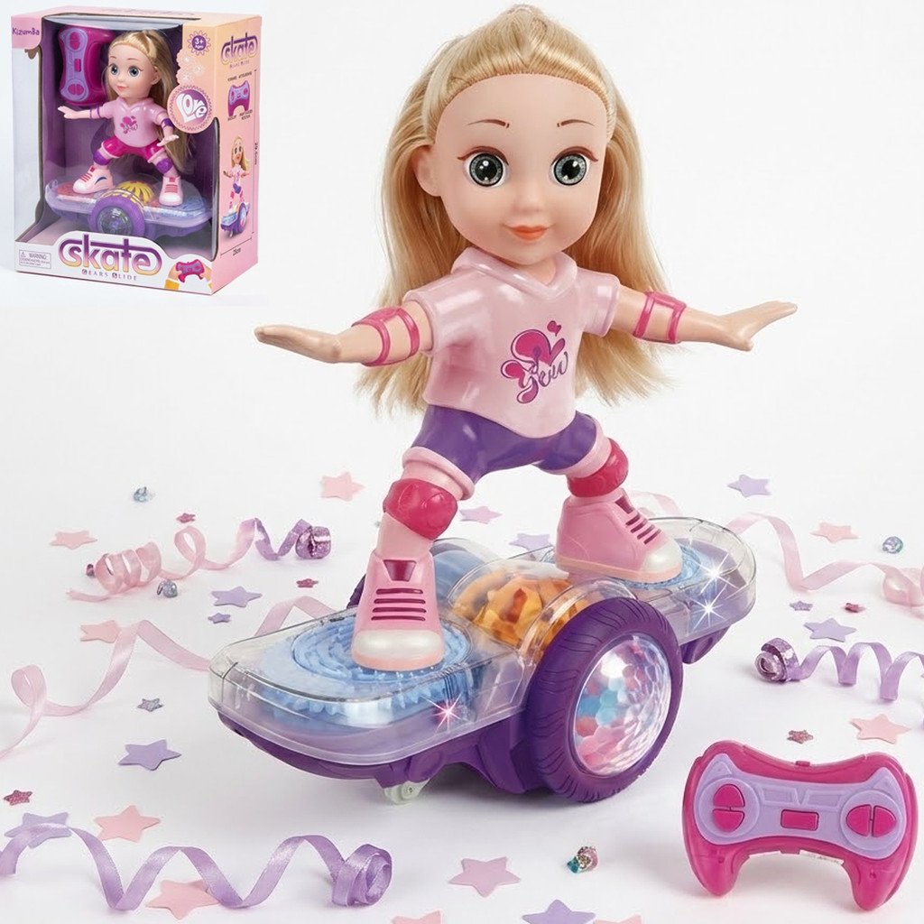 Boneca Motorizada Skate Controle Remoto Menina Skatista Com Luz E Som Infantil Divertido Kizumba Boneca Motorizada Skate Controle Remoto Menina Skatista Com Luz E Som Infantil Divertido Kizumba