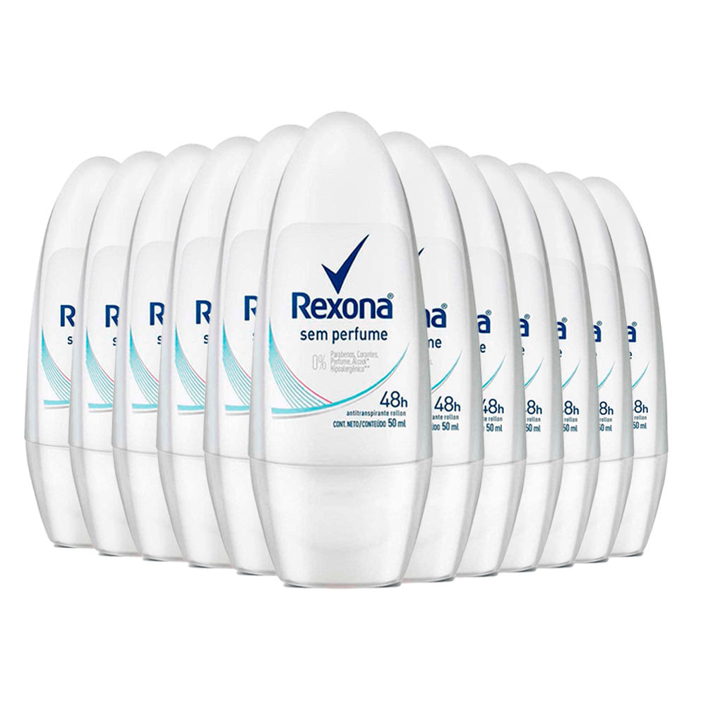Kit Desodorante Roll On Rexona Sem Perfume 50ml – 12 Unidades Kit Desodorante Roll On Rexona Sem Perfume 50ml – 12 Unidades