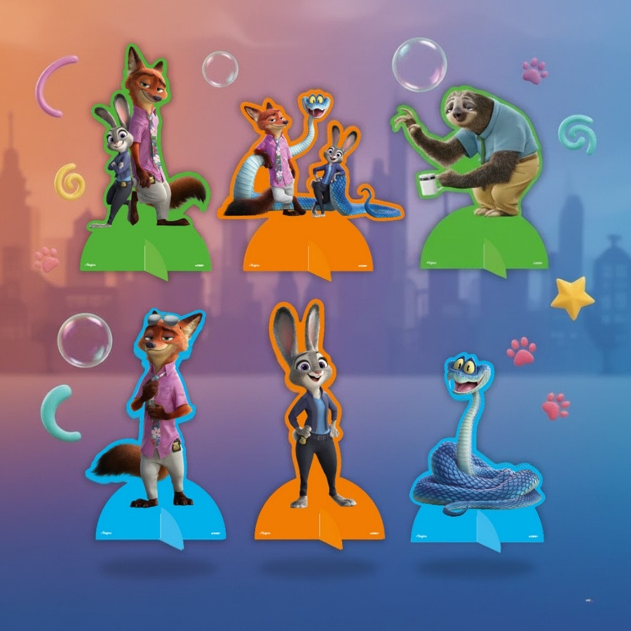 Decoração de Mesa – Zootopia 2 – 21cm – 6 unidades – Disney Original – Rizzo Decoração de Mesa – Zootopia 2 – 21cm – 6 unidades – Disney Original – Rizzo