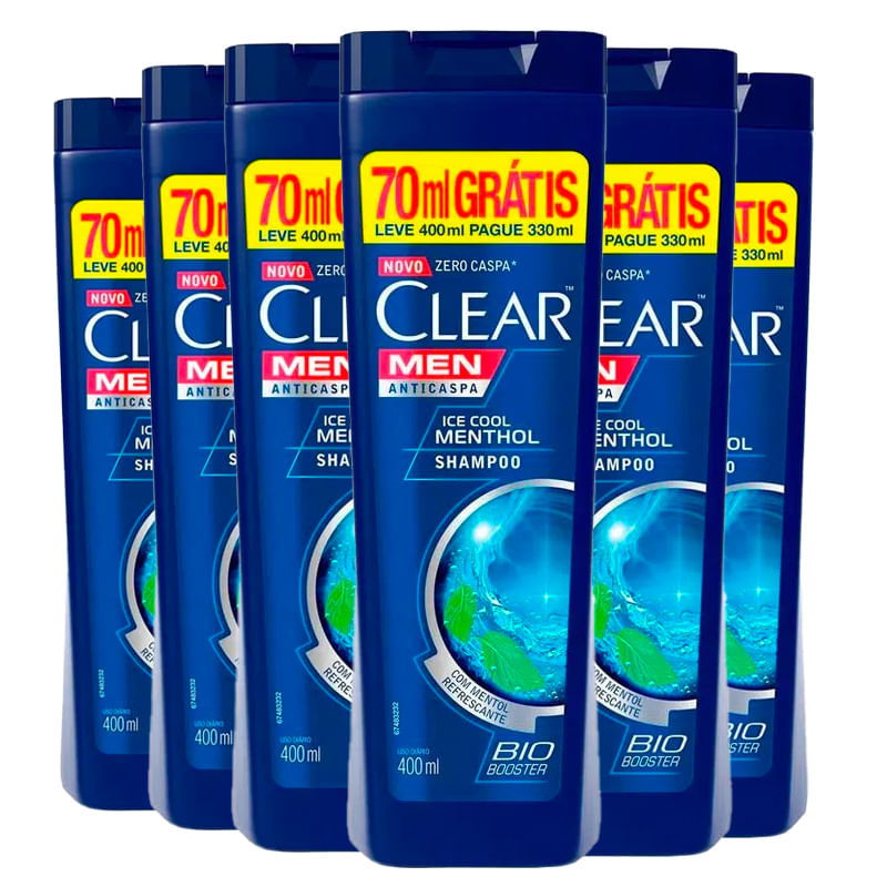 Kit Shampoo Clear AntiCaspa Ice Cool Menthol Leve 400ml Pague 330ml 6 Unidades Kit Shampoo Clear AntiCaspa Ice Cool Menthol Leve 400ml Pague 330ml 6 Unidades