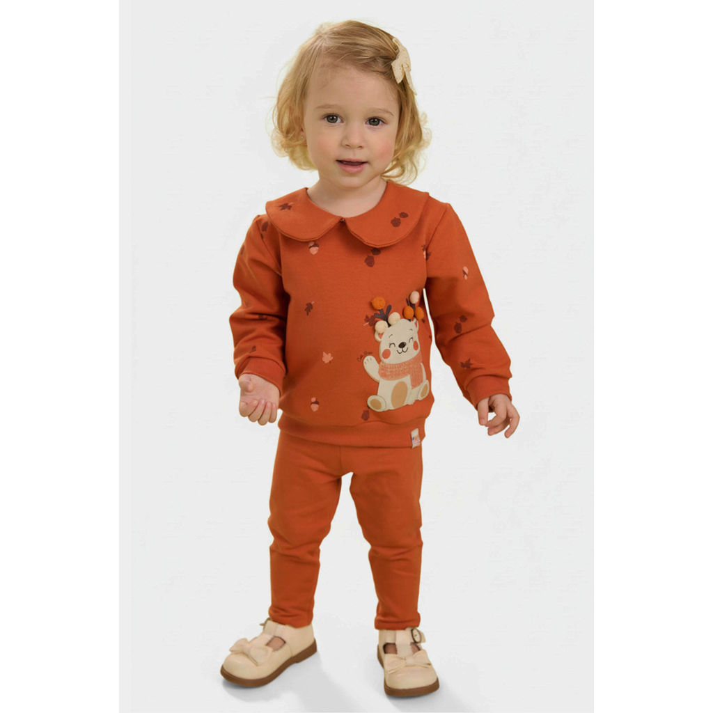 Conjunto Bebê Menina Ursinho Com Pompons Elian Laranja Conjunto Bebê Menina Ursinho Com Pompons Elian Laranja