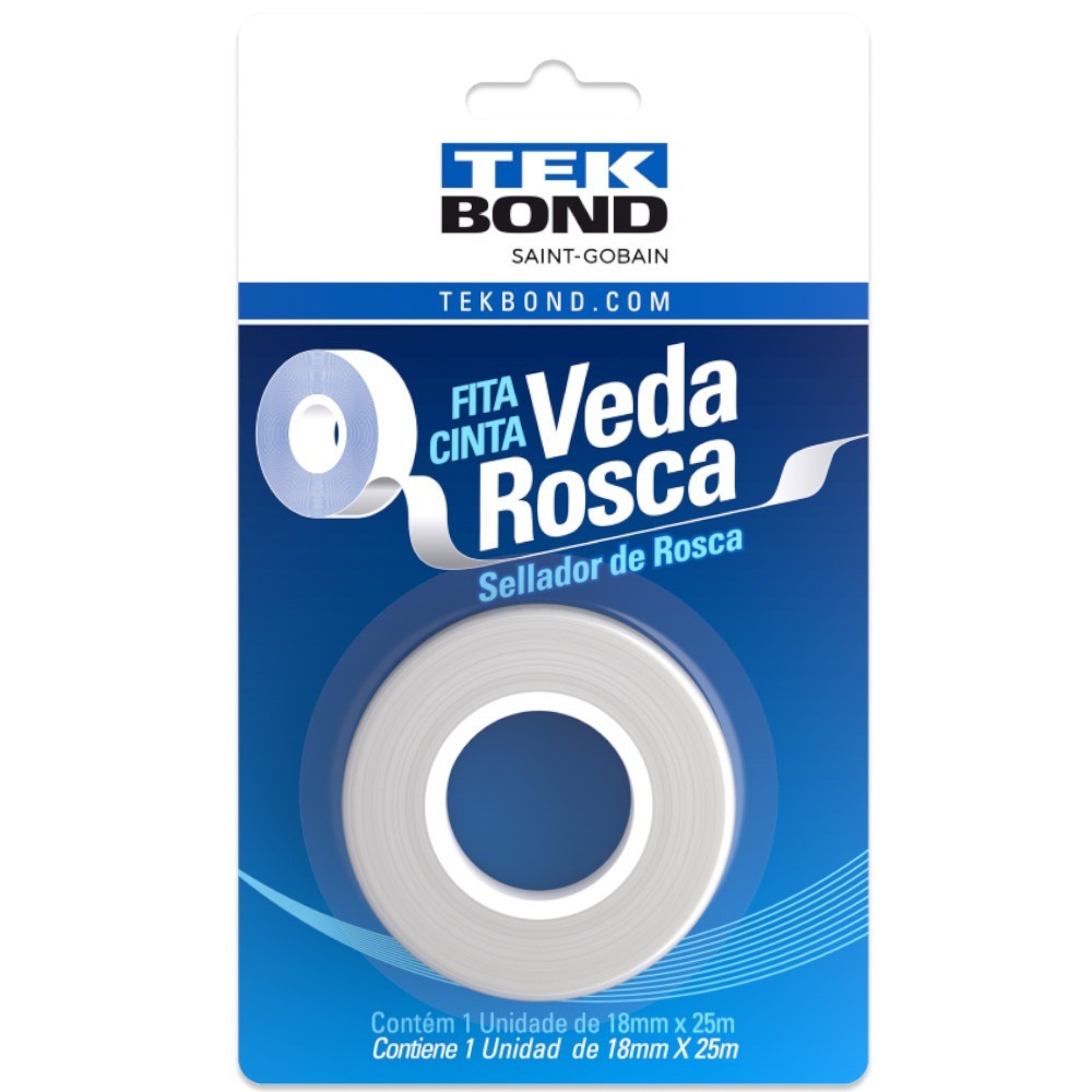 Fita veda rosca 18 mm x 25 metros Blister Tekbond Fita veda rosca 18 mm x 25 metros Blister Tekbond