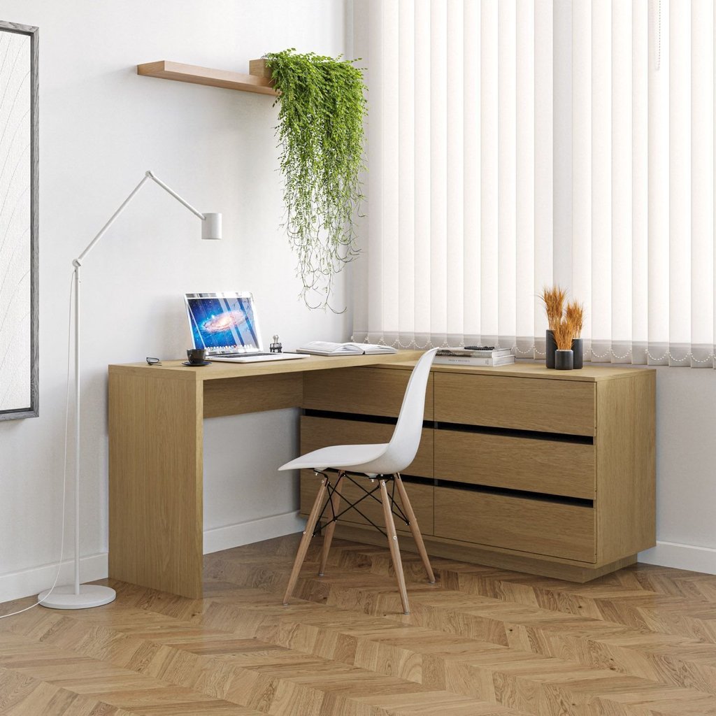 Escrivaninha em L ou Reta Oring 6 Gavetas 230cm CabeCasa MadeiraOriginals Carvalho Carvalho Escrivaninha em L ou Reta Oring 6 Gavetas 230cm CabeCasa MadeiraOriginals Carvalho Carvalho