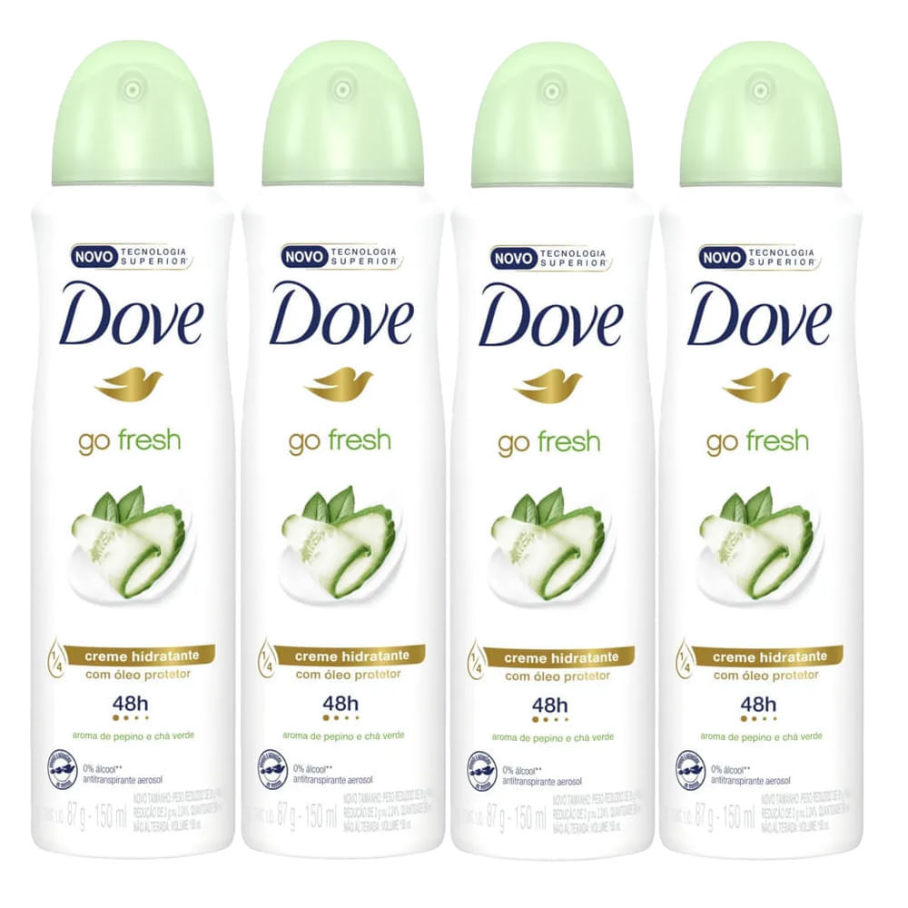 Kit 4 Desodorantes Aerosol Dove Go Fresh Pepino E Chá Verde 150ml Kit 4 Desodorantes Aerosol Dove Go Fresh Pepino E Chá Verde 150ml