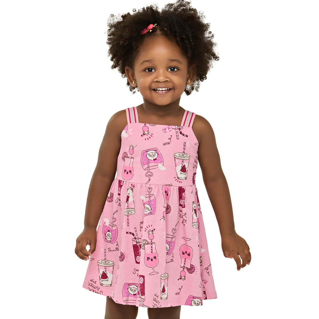 Vestido Infantil Menina Estampa Fresh Elian Rosa Vestido Infantil Menina Estampa Fresh Elian Rosa