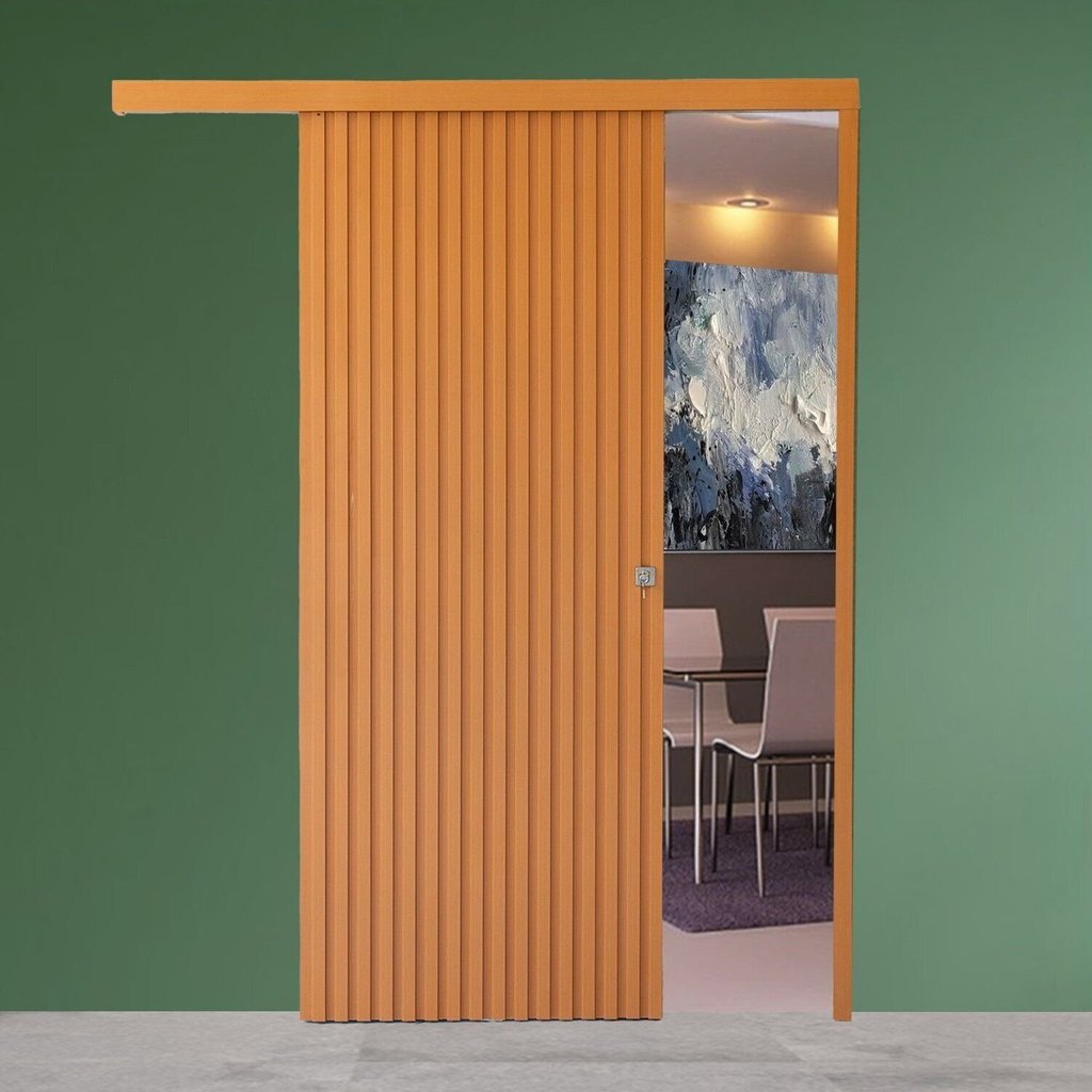 Porta de Correr de Madeira Ripada Completa 210x82cm com Fechadura e Ferragens Curupixa Porta de Correr de Madeira Ripada Completa 210x82cm com Fechadura e Ferragens Curupixa