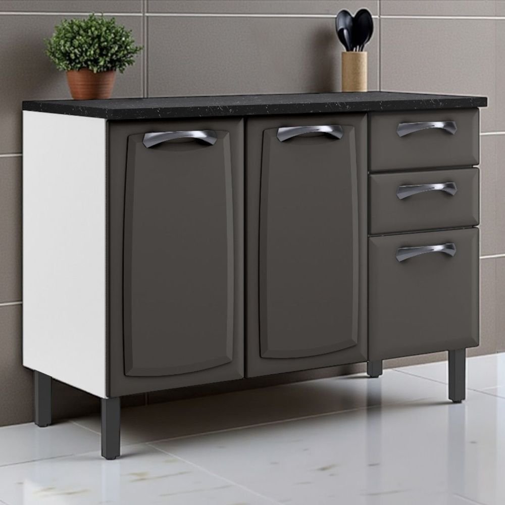 Balcão Cozinha em Aço 3 Portas e 2 Gavetas 120cm com Tampo New Premium Itatiaia Grafite/Branco Balcão Cozinha em Aço 3 Portas e 2 Gavetas 120cm com Tampo New Premium Itatiaia Grafite/Branco