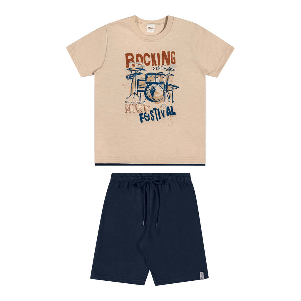 Conjunto Infantil Menino Rocking Elian Bege Conjunto Infantil Menino Rocking Elian Bege
