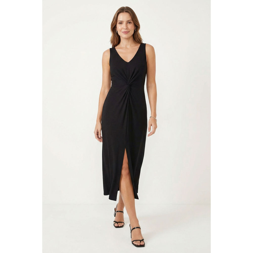 Vestido Midi Detalhe Torcido Feminino Marialícia Preto Vestido Midi Detalhe Torcido Feminino Marialícia Preto
