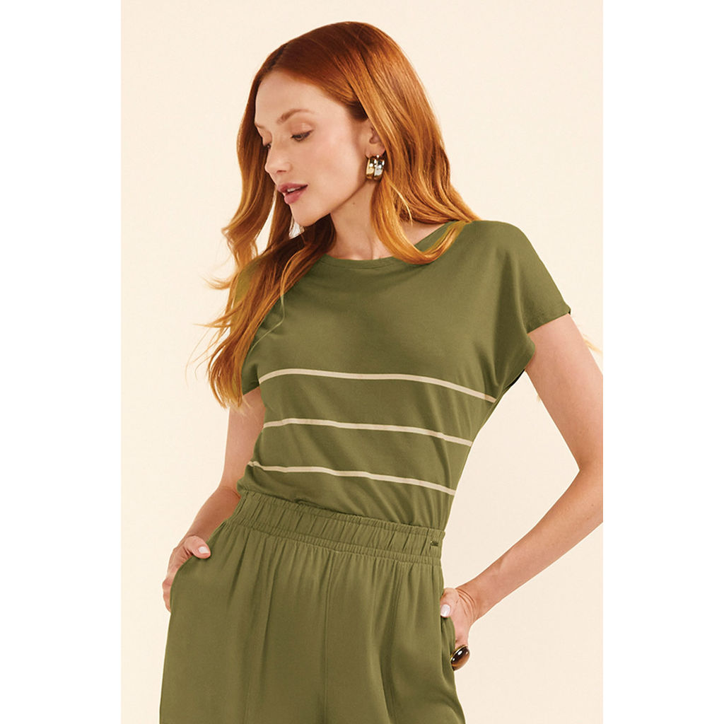 Blusa Feminina Regular Listras Marialícia Verde Blusa Feminina Regular Listras Marialícia Verde