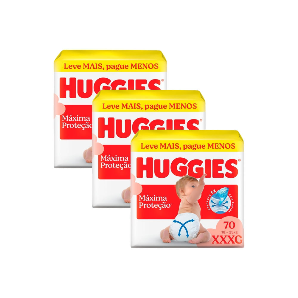 Kit 3 Fralda Huggies Supreme Care Máxima Proteção Tamanho XXXG 70 Unidades Descartáveis Kit 3 Fralda Huggies Supreme Care Máxima Proteção Tamanho XXXG 70 Unidades Descartáveis